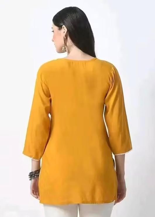 Women Straight Kurta, Viscose Rayon, Chikankari Embroidered, 3/4 Sleeve, Floral, Short Kurti - Image 2